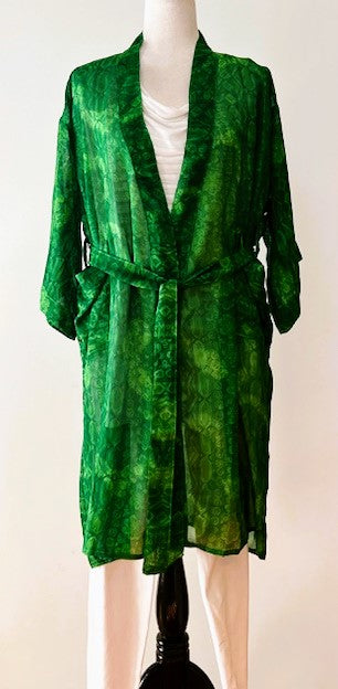 The Accessory In Demand, Light Weight Short Silk Kimono Duster. Emerald