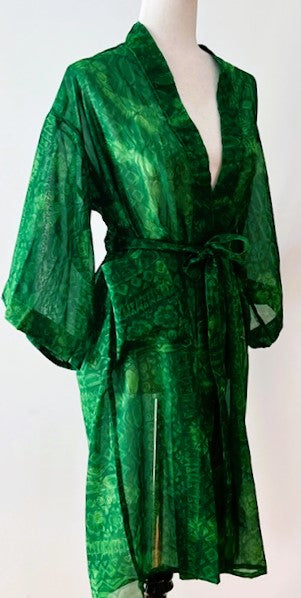 The Accessory In Demand, Light Weight Short Silk Kimono Duster. Emerald