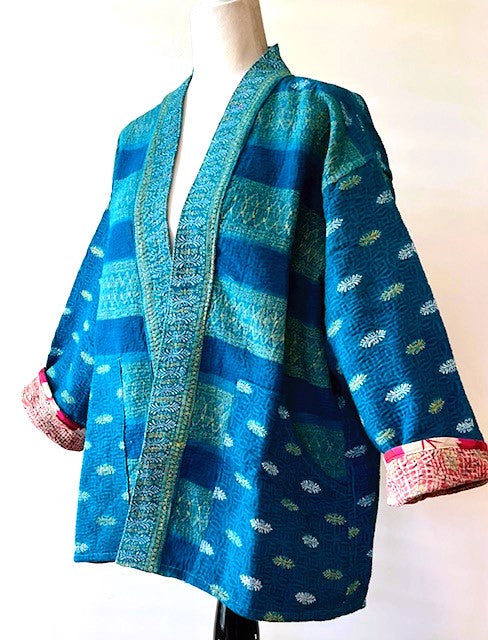 Specialty Collection: Kantha Stitch Quilted Short Jacket. Fully Reversible.