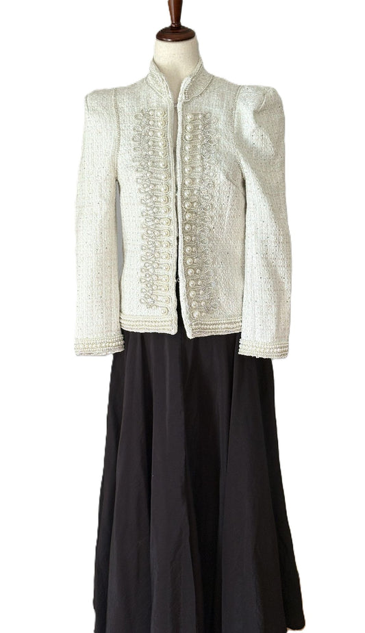 Specialty Collection: Pearl Embellished Bouclé Military Jacket