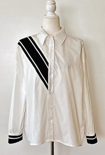 Varsity Stripe Button Down Collared Shirt, Nautical