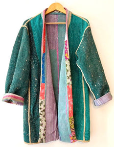 New Style Kantha Cropped Shacket Jacket (Orange)