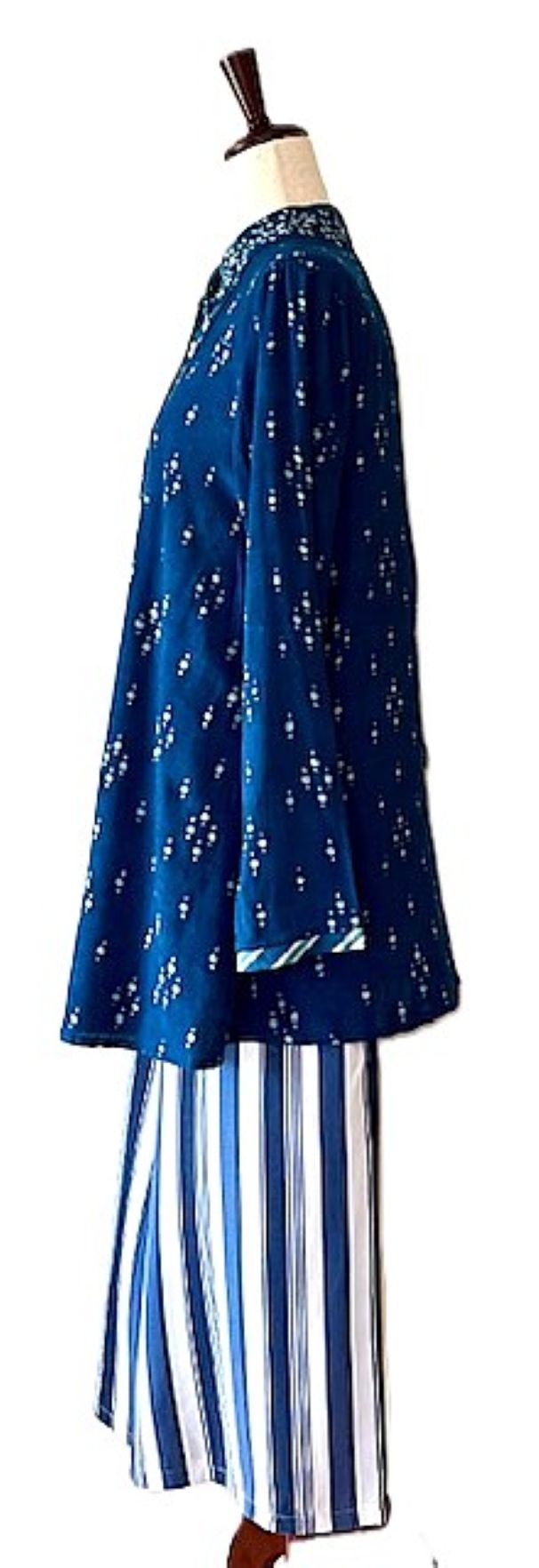 Standout Tunic Top With Detailed Bordered Placket Handmade. (Indigo)