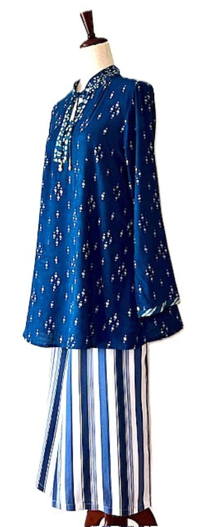 Standout Tunic Top With Detailed Bordered Placket Handmade. (Indigo)