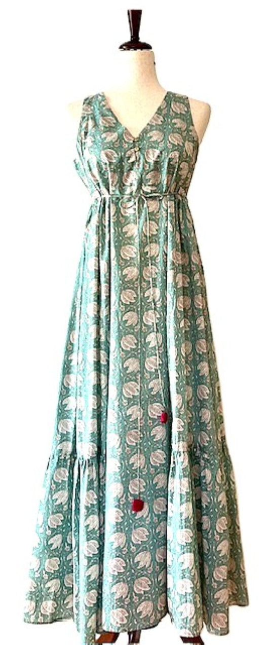 Cotton Tiered Sleeveless Maxi Dress. (Mint)