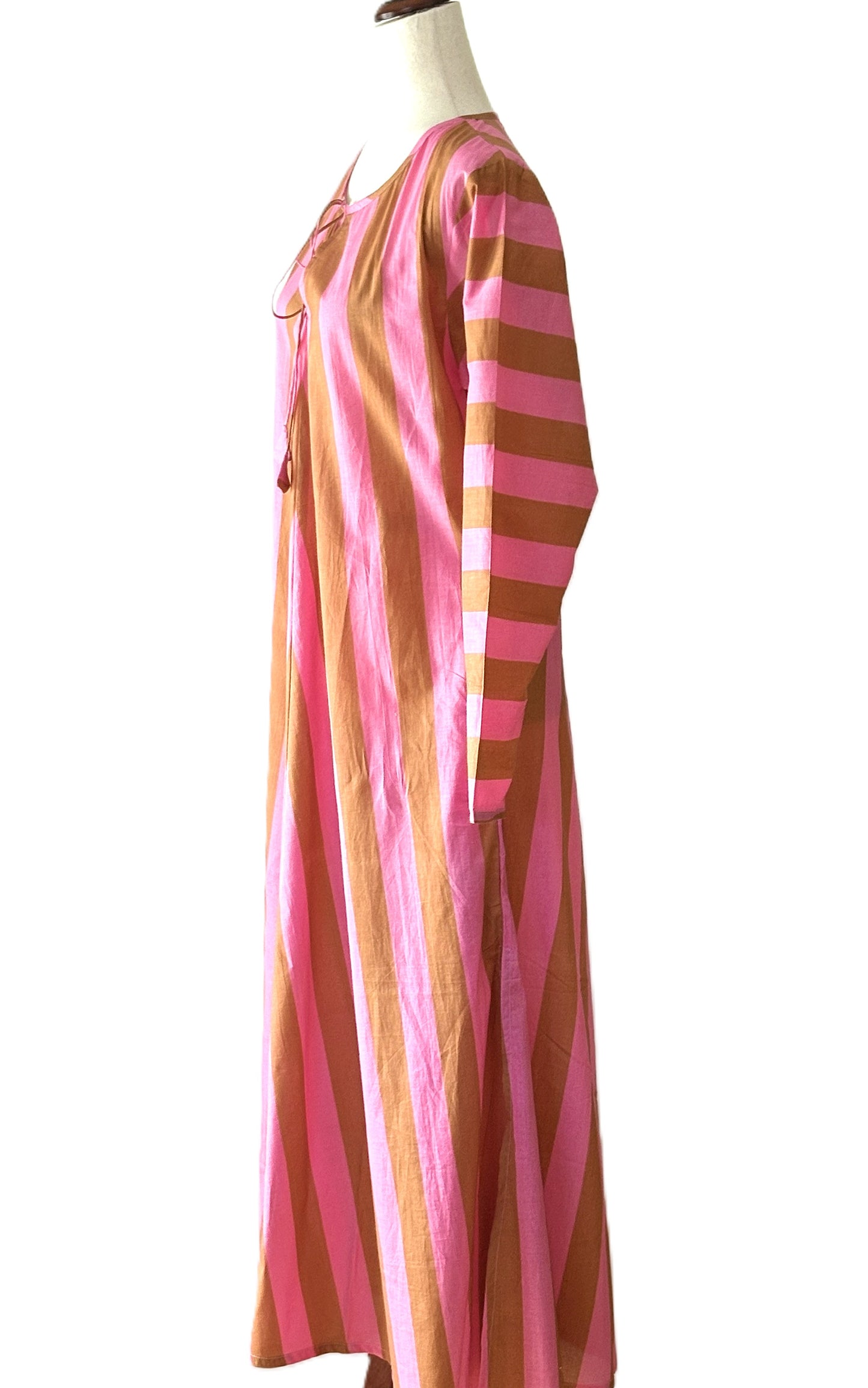 Dresses: Long Cotton Block Print Stripe Is A Tailored Classic (Pink Gold)