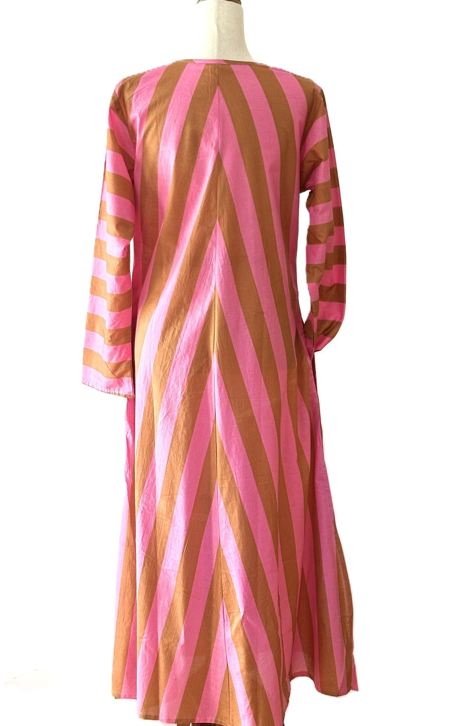 Dresses: Long Cotton Block Print Stripe Is A Tailored Classic (Pink Gold)