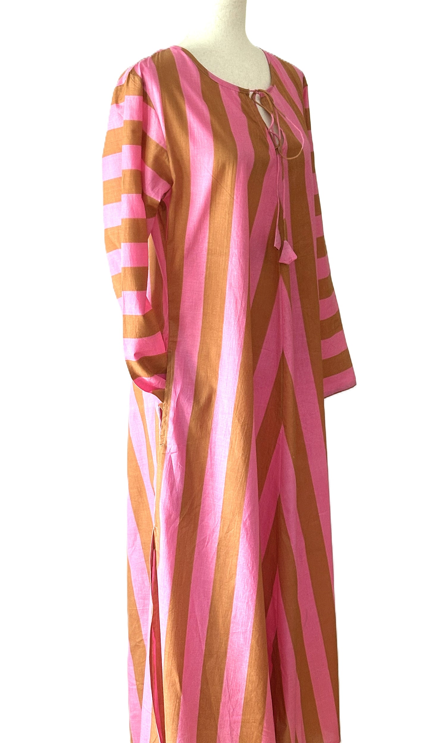 Dresses: Long Cotton Block Print Stripe Is A Tailored Classic (Pink Gold)