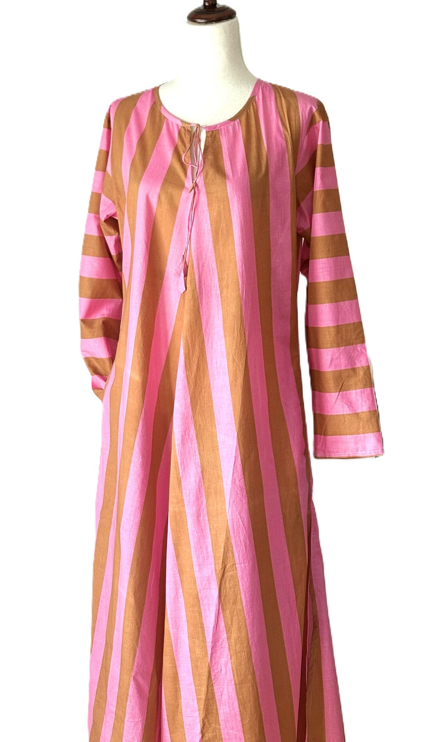 Dresses: Long Cotton Block Print Stripe Is A Tailored Classic (Pink Gold)