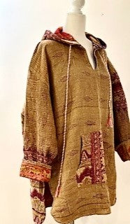 Throw and Go Hoodies Redefine Kantha: A Fashion Must. (Beige)