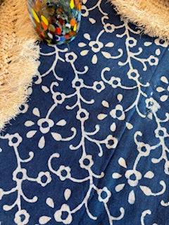 Table, Indigo Hand Blocked Geometric Table Cloth and Napkins