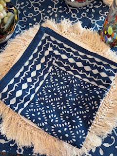 Table, Indigo Hand Blocked Geometric Table Cloth and Napkins