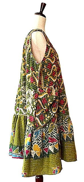 Kantha Bae Quilted Meadow Mini Dress. Comfortable Chic (Olive).