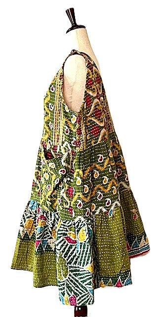 Kantha Bae Quilted Meadow Mini Dress. Comfortable Chic (Olive).