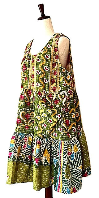 Kantha Bae Quilted Meadow Mini Dress. Comfortable Chic (Olive).