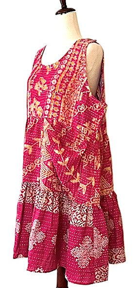 Kantha Bae Quilted Meadow Mini Dress. Comfortable Chic (Pink)