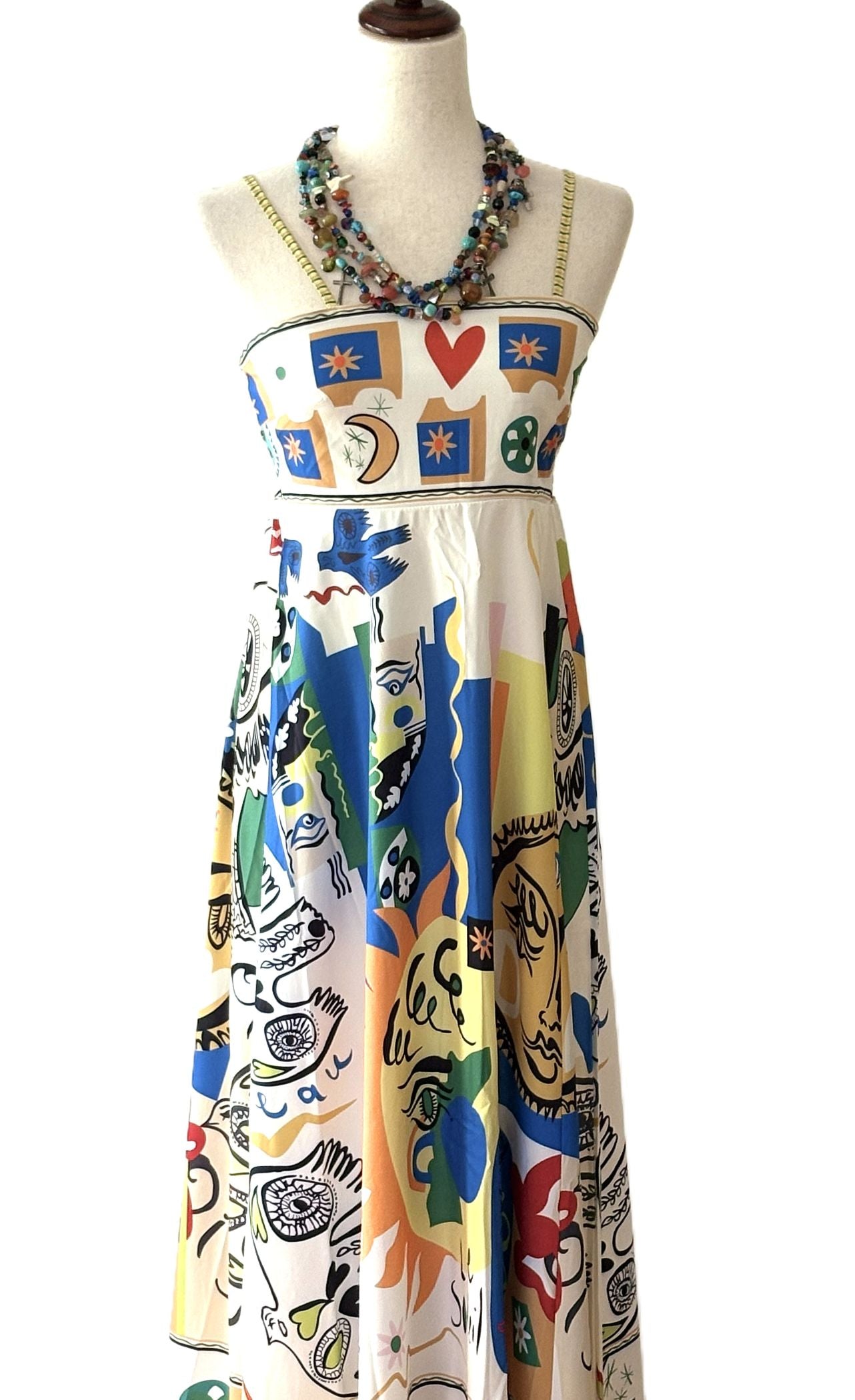 Dresses: High Waisted Tropical Print Maxi. Resortwear. (Blue)