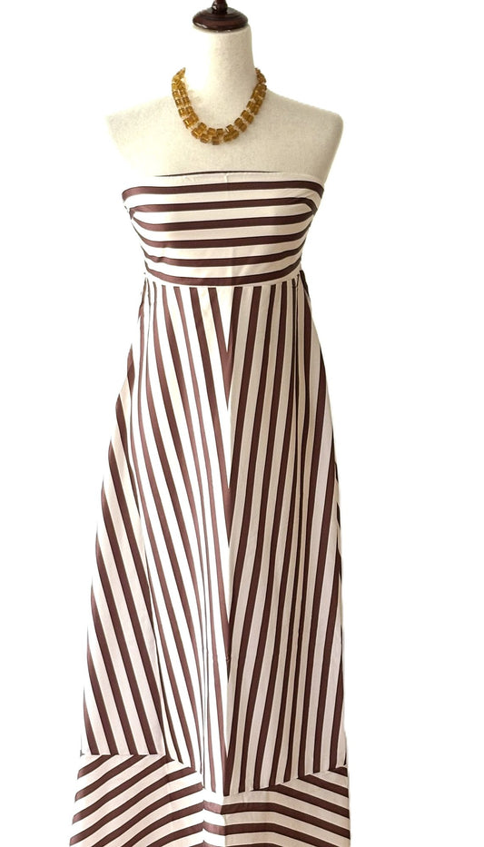 Dresses: Fit And Flare Striped Maxi.Brown and White Stripe