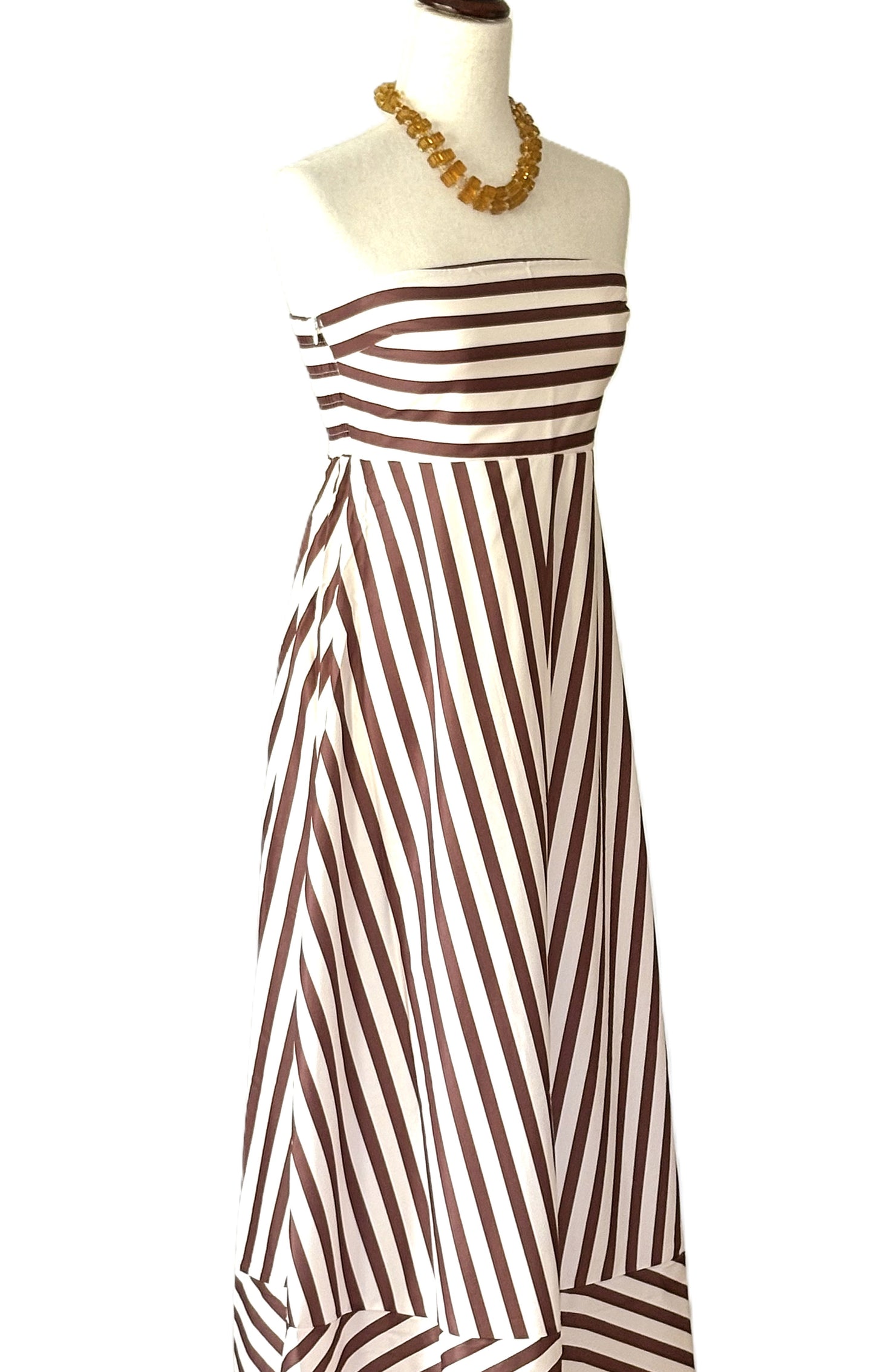 Dresses: Fit And Flare Striped Maxi.Brown and White Stripe