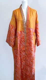 Top of the Line Silk Kimono Duster Is Alluring (Orange/Bronze)