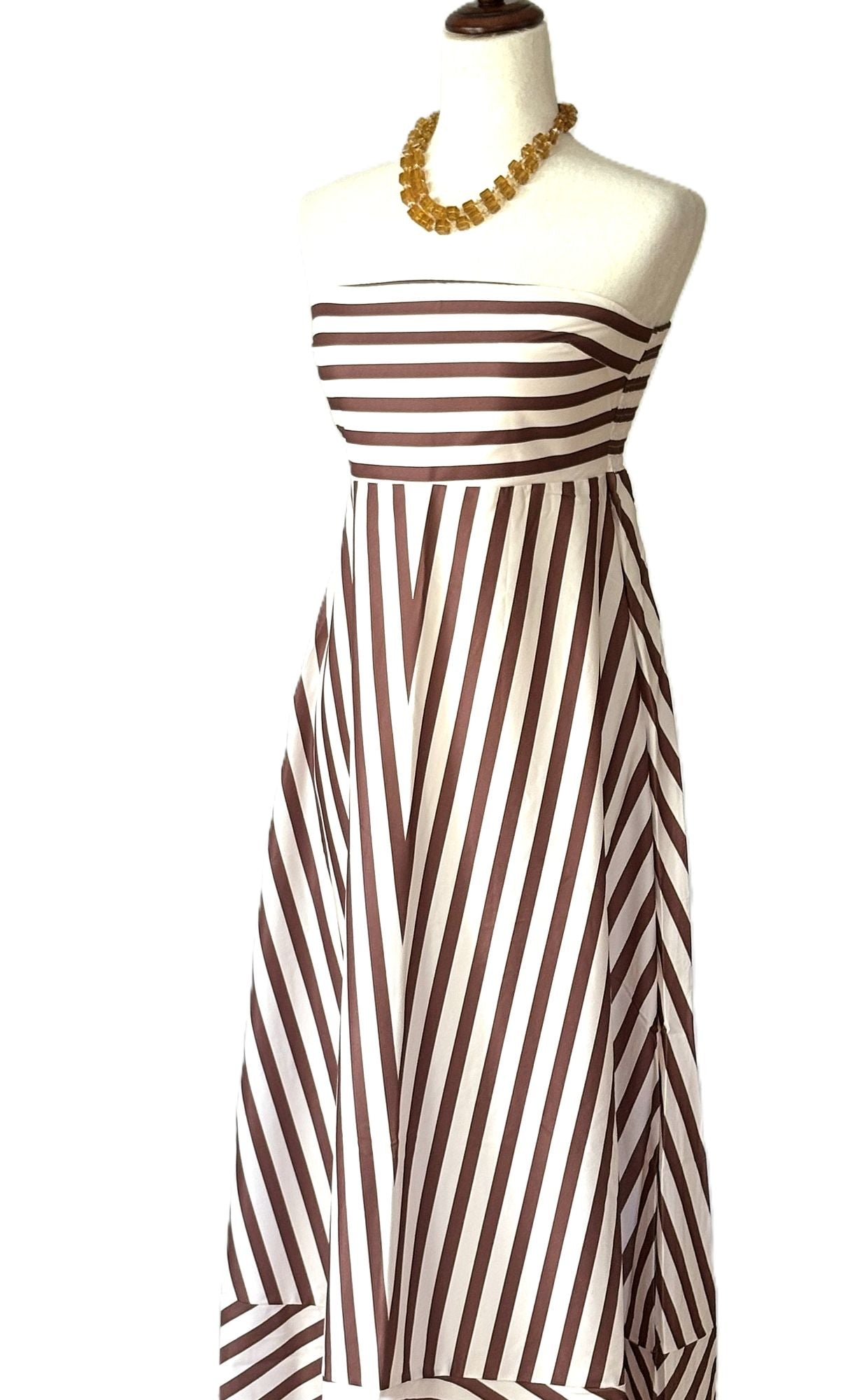 Dresses: Fit And Flare Striped Maxi.Brown and White Stripe