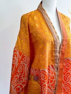 Top of the Line Silk Kimono Duster Is Alluring (Orange/Bronze)