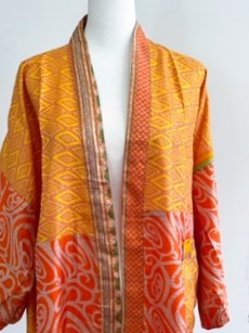 Top of the Line Silk Kimono Duster Is Alluring (Orange/Bronze)