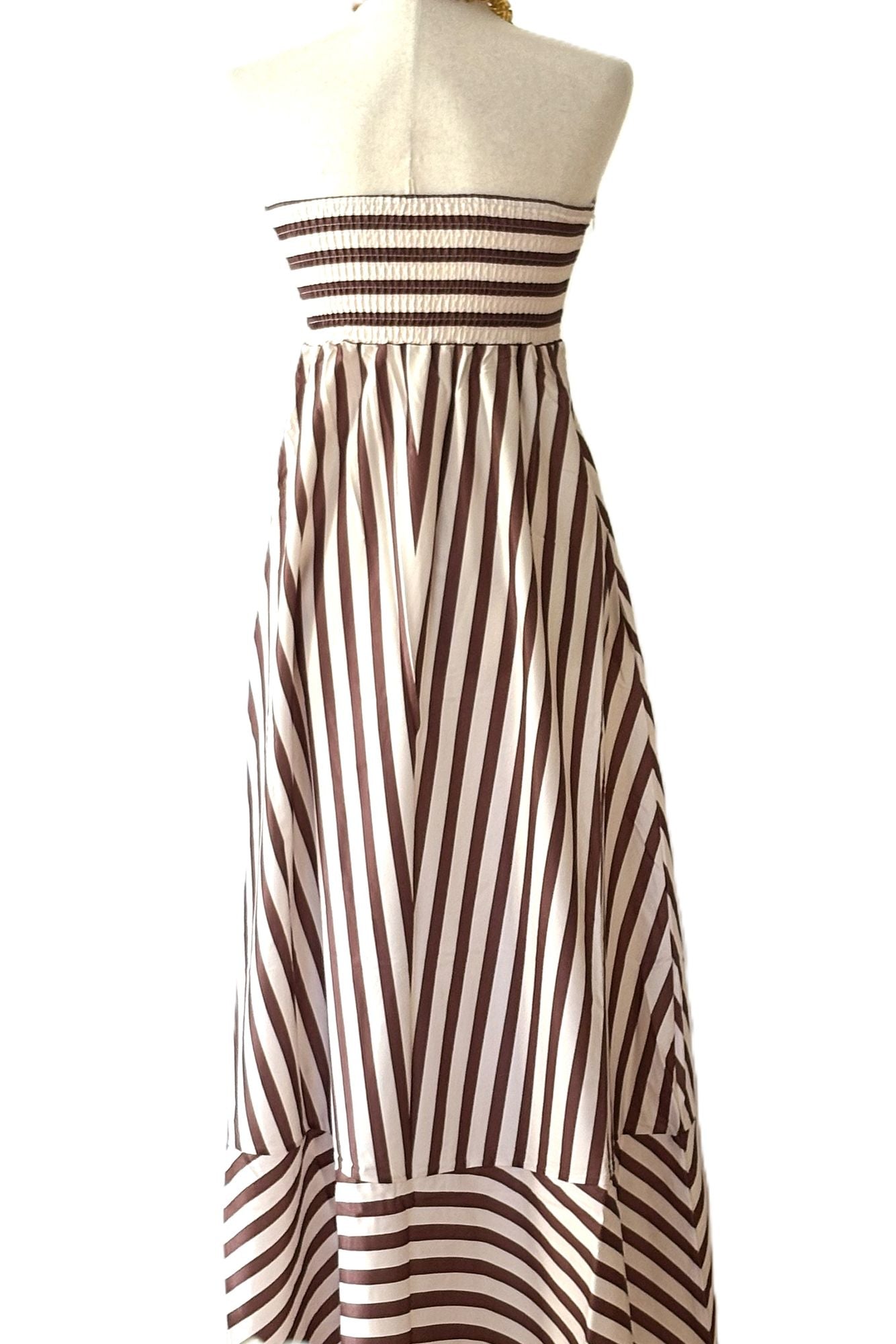 Dresses: Fit And Flare Striped Maxi.Brown and White Stripe