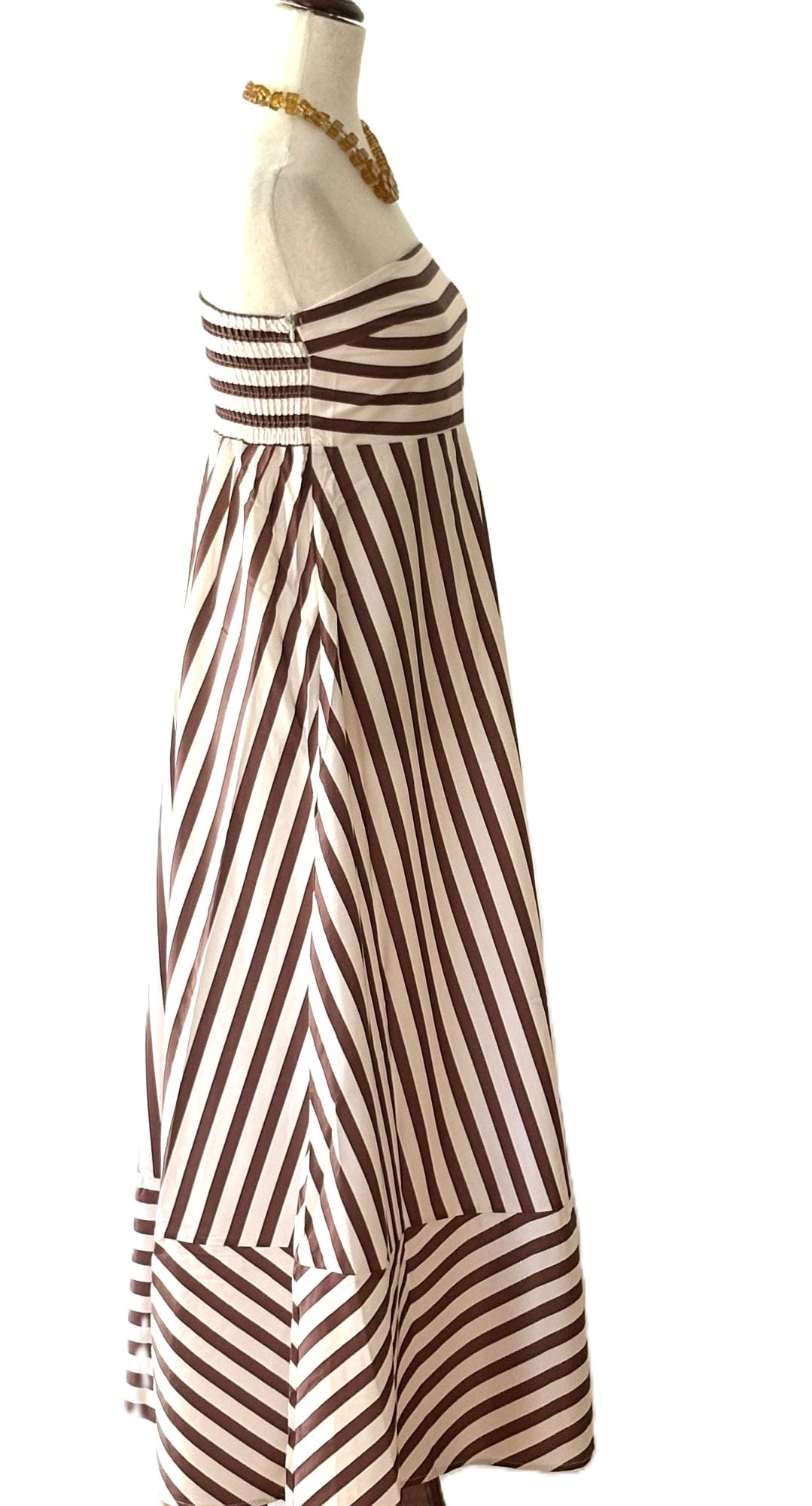 Dresses: Fit And Flare Striped Maxi.Brown and White Stripe