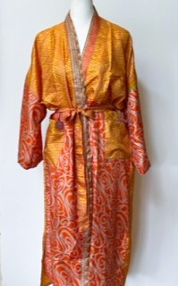 Top of the Line Silk Kimono Duster Is Alluring (Orange/Bronze)