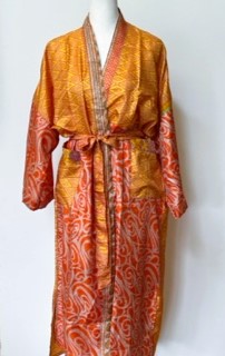 Top of the Line Silk Kimono Duster Is Alluring (Orange/Bronze)