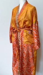 Top of the Line Silk Kimono Duster Is Alluring (Orange/Bronze)