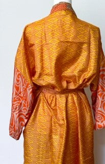 Top of the Line Silk Kimono Duster Is Alluring (Orange/Bronze)