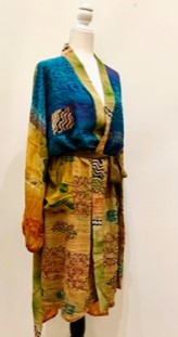 Top of the Line Silk Kimono Duster,  Rich Mixed Print (Royal)