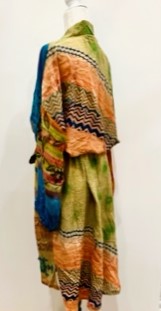 Top of the Line Silk Kimono Duster,  Rich Mixed Print (Royal)