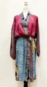 Luxury Mixed Print Silk Kimono Duster Dress is Dramatic