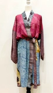 Luxury Mixed Print Silk Kimono Duster Dress is Dramatic