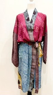 Luxury Mixed Print Silk Kimono Duster Dress is Dramatic