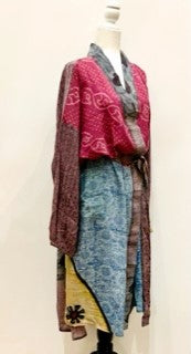 Luxury Mixed Print Silk Kimono Duster Dress is Dramatic