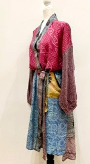 Luxury Mixed Print Silk Kimono Duster Dress is Dramatic