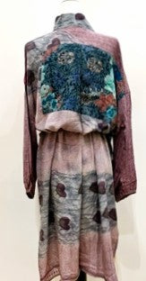 Luxury Mixed Print Silk Kimono Duster Dress is Dramatic