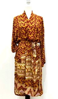 Luxury Rich Silk Print Kimono Duster Dress is Sophisticated (Bronze)