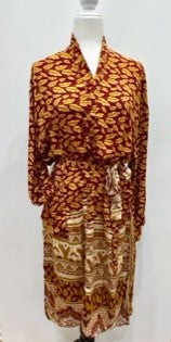 Luxury Rich Silk Print Kimono Duster Dress is Sophisticated (Bronze)