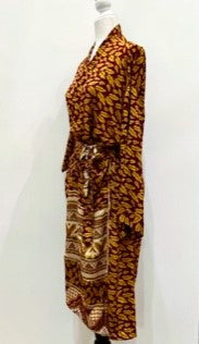 Luxury Rich Silk Print Kimono Duster Dress is Sophisticated (Bronze)