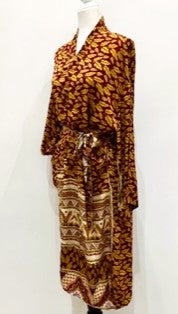 Luxury Rich Silk Print Kimono Duster Dress is Sophisticated (Bronze)