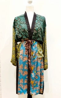 Luxury Mixed Print Silk Kimono Duster Dress is Sophisticated