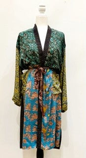 Luxury Mixed Print Silk Kimono Duster Dress is Sophisticated