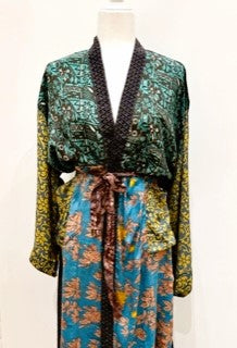 Luxury Mixed Print Silk Kimono Duster Dress is Sophisticated