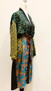 Luxury Mixed Print Silk Kimono Duster Dress is Sophisticated