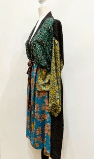 Luxury Mixed Print Silk Kimono Duster Dress is Sophisticated